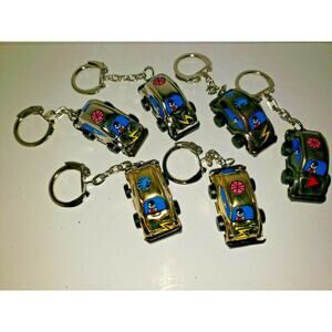 6 Vintage VW Beetle Bug Metal Keychains Vending Toys Car Keychain New Old Stock